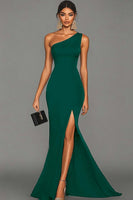 Load image into Gallery viewer, Mermaid Black One Shoulder Formal Dress with Slit