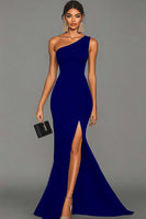 Load image into Gallery viewer, Mermaid Black One Shoulder Formal Dress with Slit