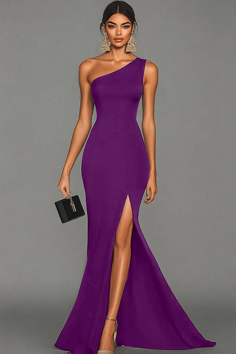 Load image into Gallery viewer, Mermaid Black One Shoulder Formal Dress with Slit