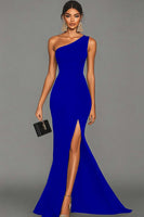 Load image into Gallery viewer, Mermaid Black One Shoulder Formal Dress with Slit
