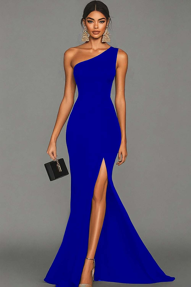 Load image into Gallery viewer, Mermaid Black One Shoulder Formal Dress with Slit