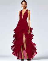 Load image into Gallery viewer, Black V Neck Long Formal Dress With Slit