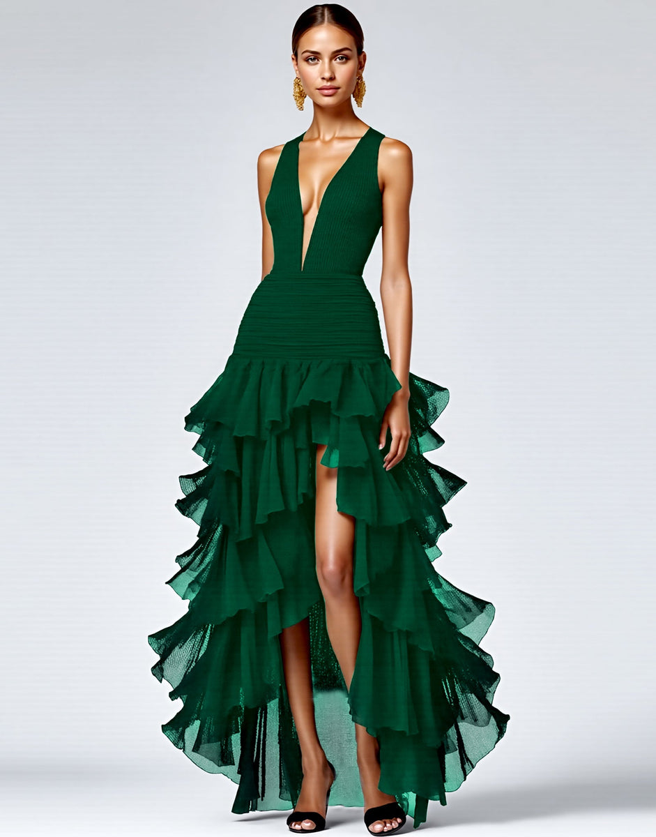 Load image into Gallery viewer, Black V Neck Long Formal Dress With Slit