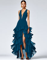 Load image into Gallery viewer, Black V Neck Long Formal Dress With Slit