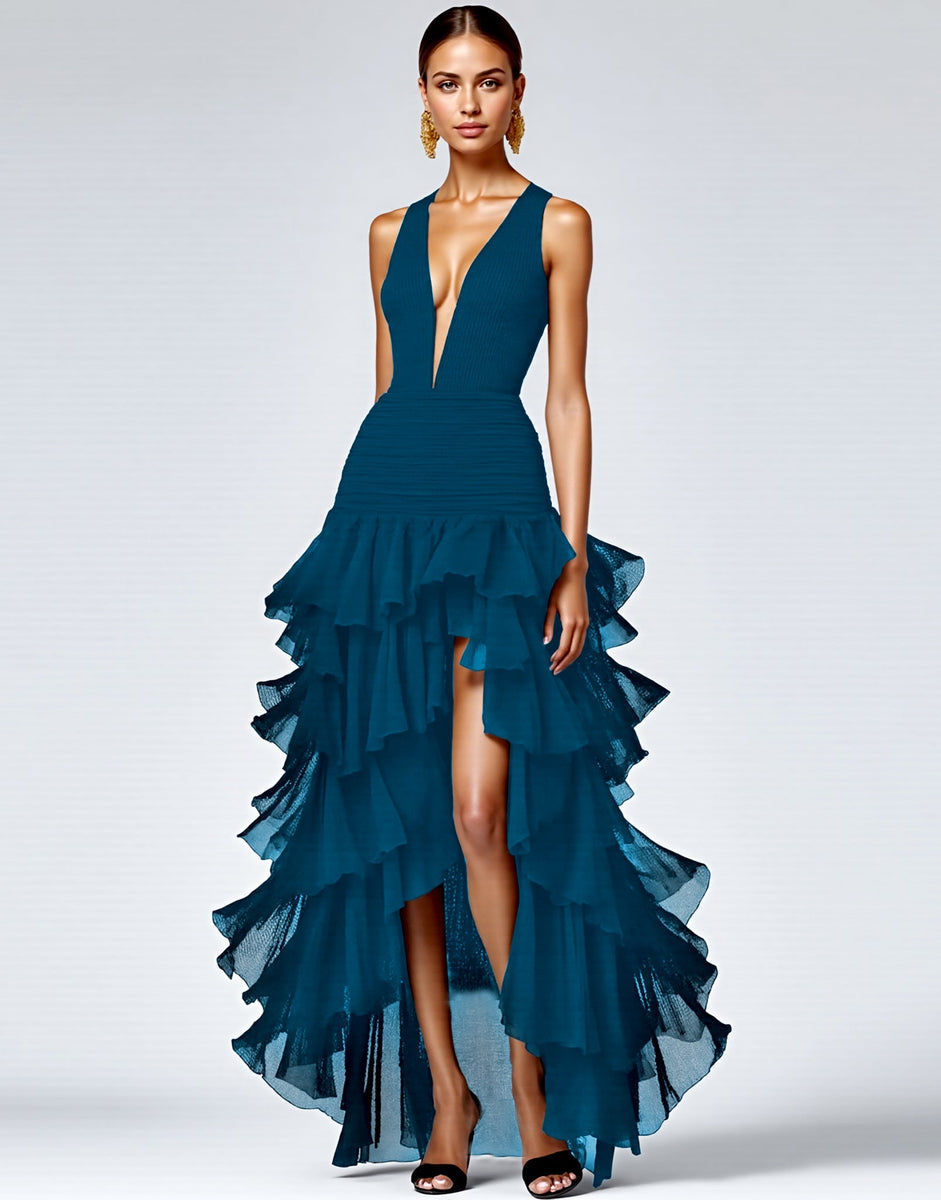 Load image into Gallery viewer, Black V Neck Long Formal Dress With Slit