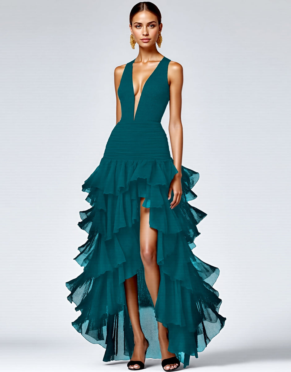 Load image into Gallery viewer, Black V Neck Long Formal Dress With Slit