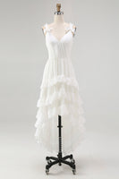 Load image into Gallery viewer, Ivory A Line High Low Tiered Ruffled Holiday Dress