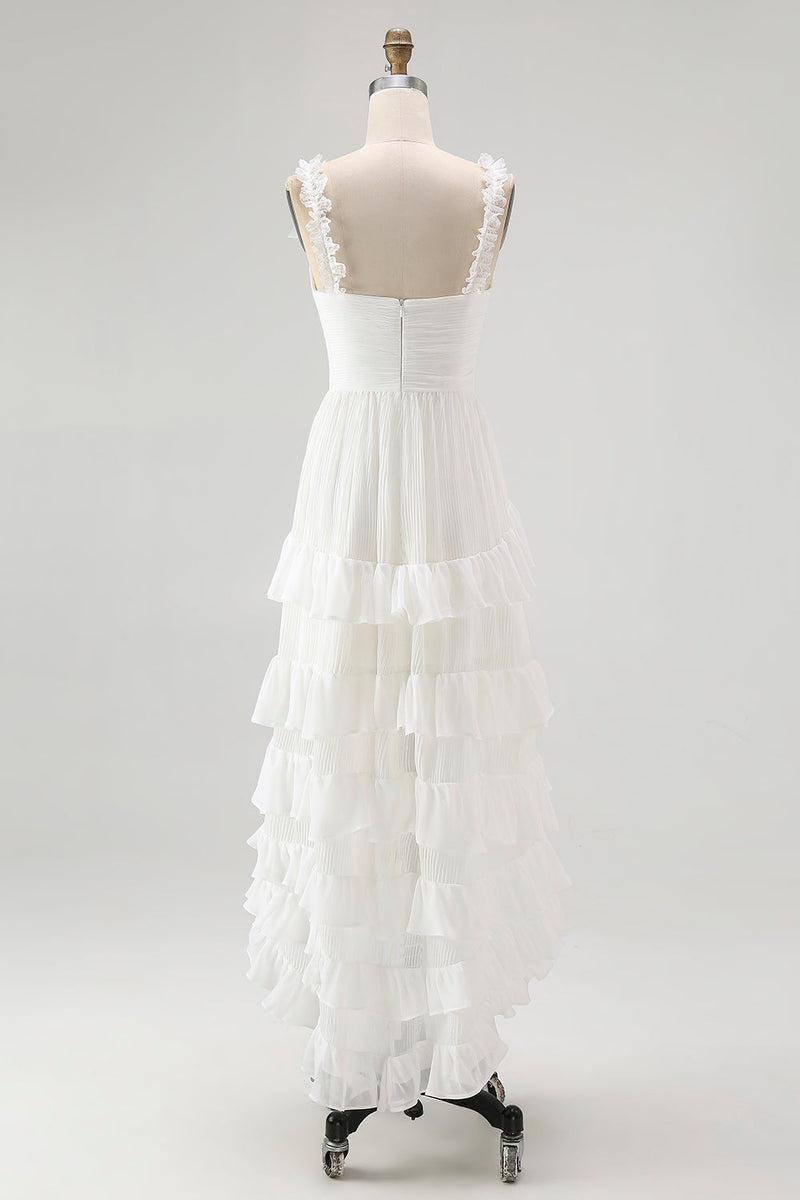 Load image into Gallery viewer, Ivory A Line High Low Tiered Ruffled Holiday Dress
