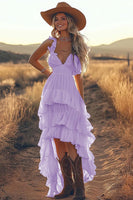Load image into Gallery viewer, Ivory A Line High Low Tiered Ruffled Holiday Dress