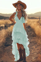 Load image into Gallery viewer, Ivory A Line High Low Tiered Ruffled Holiday Dress