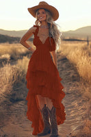 Load image into Gallery viewer, Ivory A Line High Low Tiered Ruffled Holiday Dress