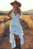 Load image into Gallery viewer, Ivory A Line High Low Tiered Ruffled Holiday Dress