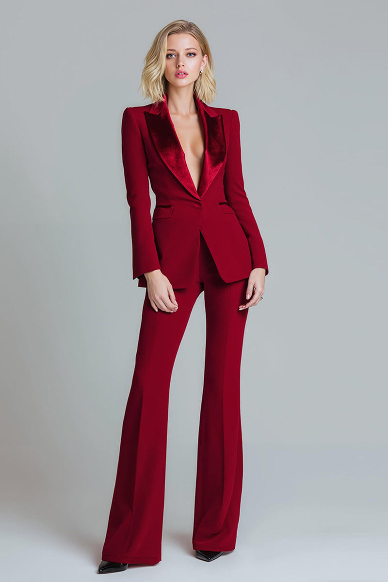 Load image into Gallery viewer, Red 2 Piece Peak Lapel Women Prom Suits with Sleeves