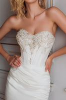 Load image into Gallery viewer, White Bodycon Strapless Corset Short Cocktail Dress with Beading