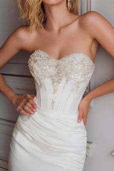 White Bodycon Strapless Corset Short Cocktail Dress with Beading