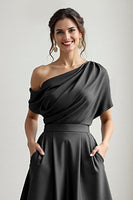 Load image into Gallery viewer, Black Satin A Line Mother Of The Bride Dress With Pockets