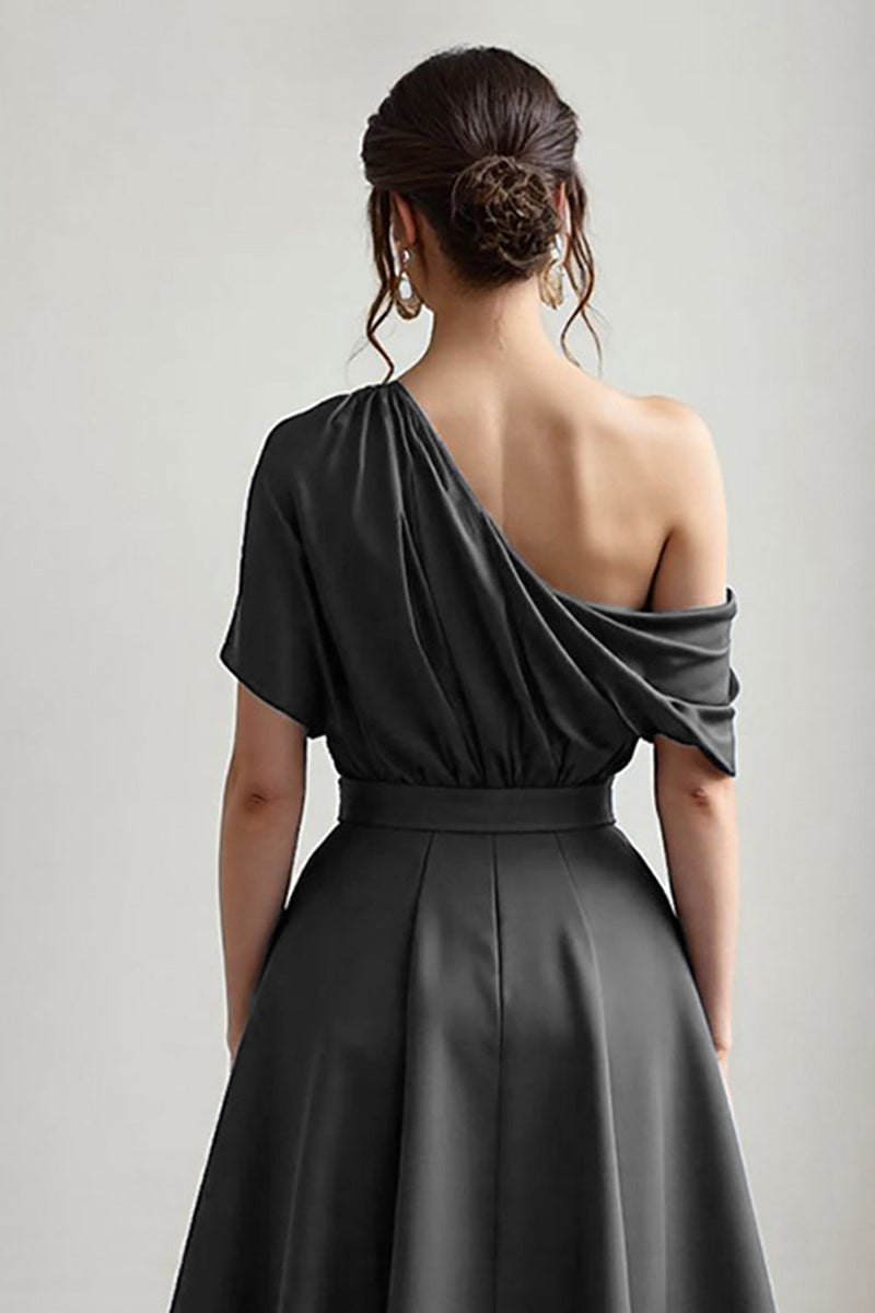 Load image into Gallery viewer, Black Satin A Line Mother Of The Bride Dress With Pockets