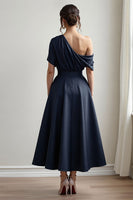 Load image into Gallery viewer, Black Satin A Line Mother Of The Bride Dress With Pockets