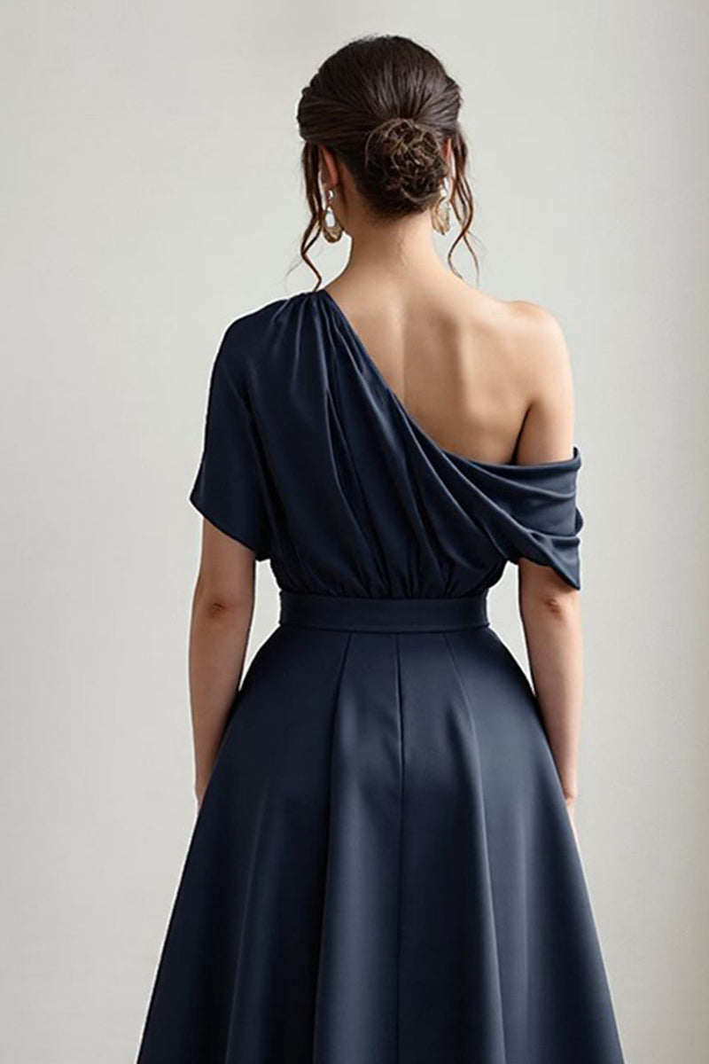 Load image into Gallery viewer, Black Satin A Line Mother Of The Bride Dress With Pockets