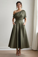 Load image into Gallery viewer, Black Satin A Line Mother Of The Bride Dress With Pockets