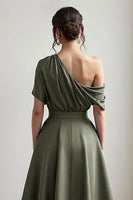 Load image into Gallery viewer, Black Satin A Line Mother Of The Bride Dress With Pockets
