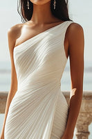 Load image into Gallery viewer, Chiffon Ivory One Shoulder Maxi Sheath Beach Engagement Dress with Slit