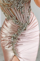 Load image into Gallery viewer, Grey Pink Spaghetti Straps Mermaid Long Prom Dress with Beading