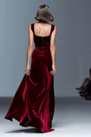 Load image into Gallery viewer, Burgundy A-Line Velvet Ruched Long Formal Dress