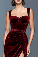 Load image into Gallery viewer, Burgundy A-Line Velvet Ruched Long Formal Dress
