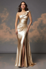 Load image into Gallery viewer, Glitter Gold Sheath One Shoulder Ruched Prom Dress with Slit
