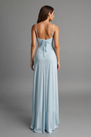 Load image into Gallery viewer, Sky Blue Satin Sheath Spaghetti Straps Long Evening Dress
