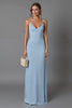 Load image into Gallery viewer, Simple Sky Blue Satin Sheath Spaghetti Straps Long Evening Dress