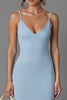 Load image into Gallery viewer, Simple Sky Blue Satin Sheath Spaghetti Straps Long Evening Dress