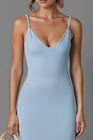 Load image into Gallery viewer, Simple Sky Blue Satin Sheath Spaghetti Straps Long Evening Dress