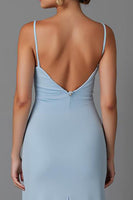 Load image into Gallery viewer, Simple Sky Blue Satin Sheath Spaghetti Straps Long Evening Dress