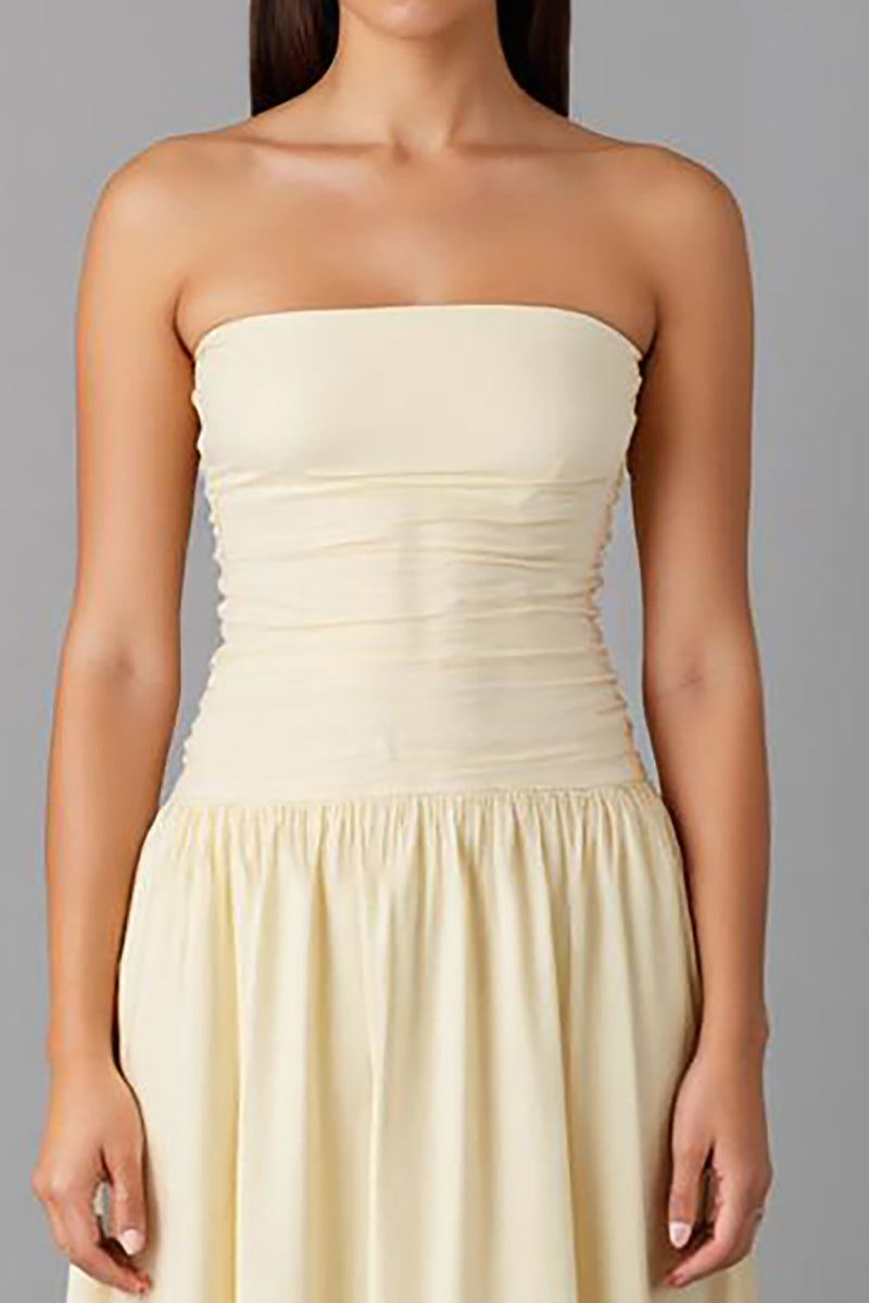 Load image into Gallery viewer, Simple Chiffon Daffodil Strapless A Line Evening Dress