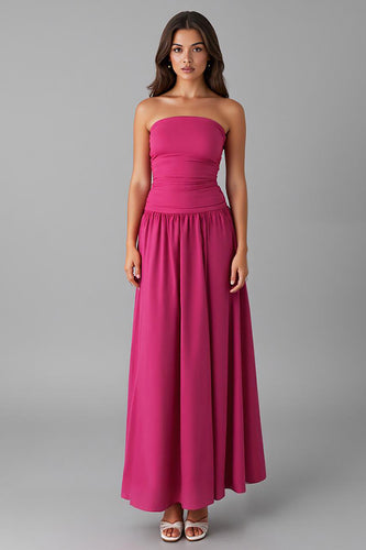 Simple Fuchsia Chiffon Strapless A Line Evening Dress