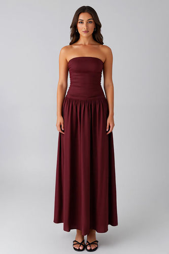 Simple Dark Purple Cotton Strapless A Line Formal Dress