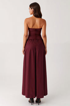 Simple Dark Purple Cotton Strapless A Line Formal Dress