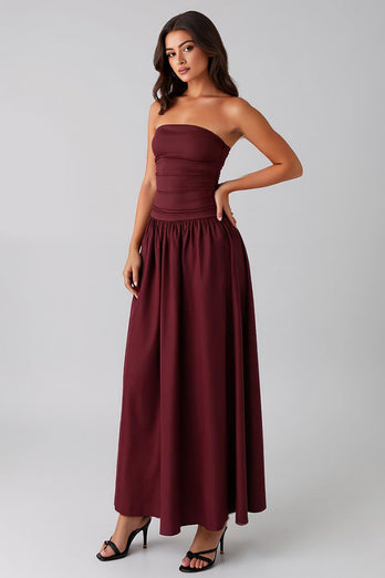 Simple Dark Purple Cotton Strapless A Line Formal Dress
