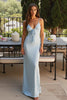 Load image into Gallery viewer, Sky Blue Sheath Satin Simple Long Evening Dress