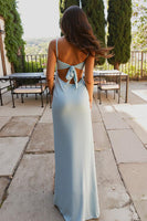 Load image into Gallery viewer, Sky Blue Sheath Satin Simple Long Evening Dress