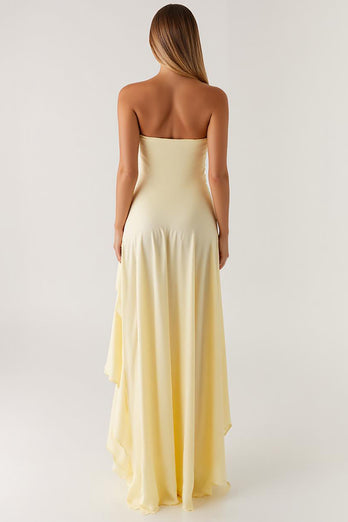 Ruffled Strapless Chiffon Daffodil High-Low Formal Dress