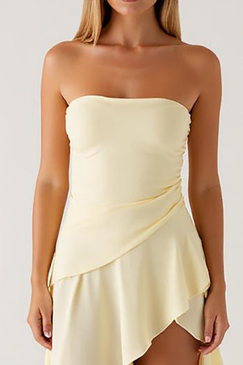 Ruffled Strapless Chiffon Daffodil High-Low Formal Dress