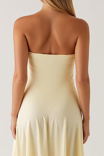 Ruffled Strapless Chiffon Daffodil High-Low Formal Dress