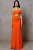 Load image into Gallery viewer, Cut Out Strapless Sheath Chiffon Orange Long Evening Dress