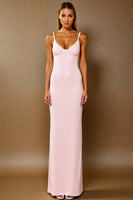 Load image into Gallery viewer, Simple Light Pink Sheath Spaghetti Straps Long Formal Dress
