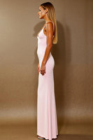 Load image into Gallery viewer, Simple Light Pink Sheath Spaghetti Straps Long Formal Dress