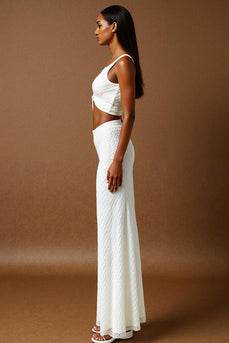V Neck Ivory Chiffon Mermaid Evening Dress