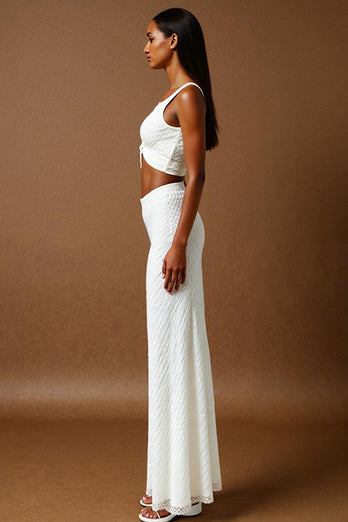 V Neck Ivory Chiffon Mermaid Evening Dress